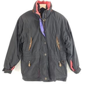 VTG 80s Edelweiss Women SIZE M Black Ski Snow Fully Lined Coat Jacket Zip Pocket